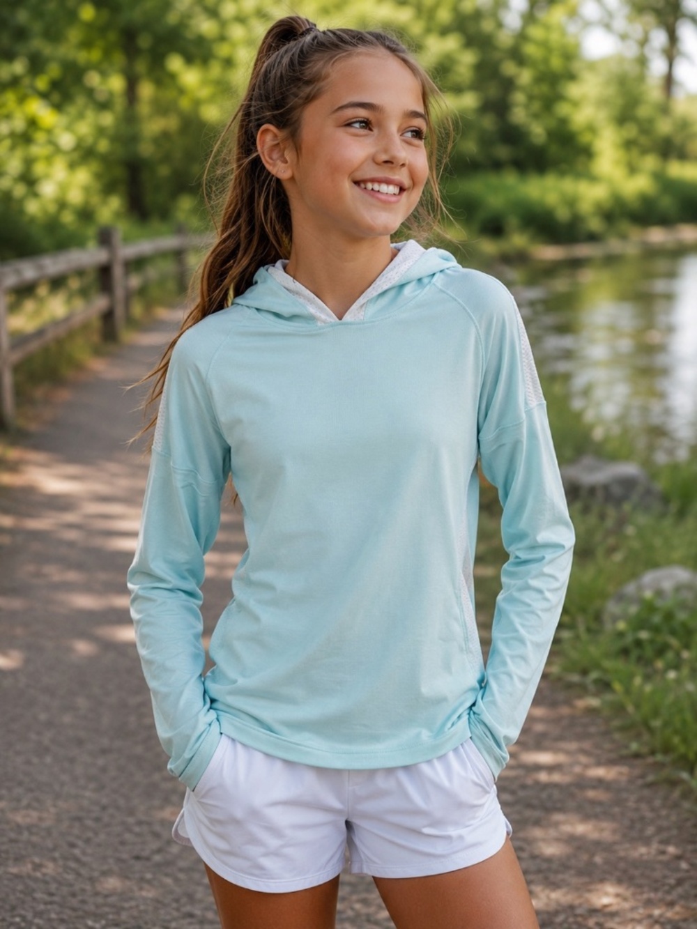 Athleta Girl Lightweight Hoodie Color Aqua Size L/12